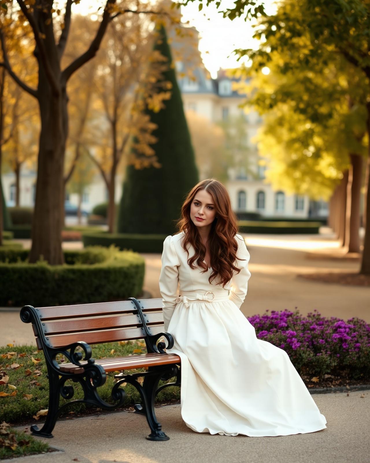 A woman in the Paris gardens in autumn